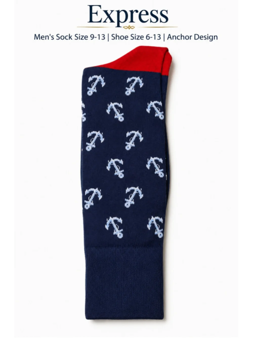 Express Men’s Anchor Dress Socks Navy Red Cotton Blend Size 9-13 NWT